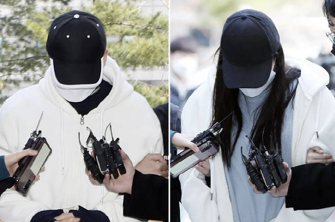 8살 딸을 학대해 숨지게 한 혐의를 받는 계부 A씨와 친모 B씨가 영장실질심사를 받기 위해 인천지방법원에 들어서고 있다. (사진=연합뉴스)