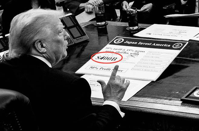 사진 속 문서에 일본이 미국에 투자하겠다고 제안한 4000억달러에 줄을 긋고 5000억달러라고 수정한 게 보인디. /사진=댄 스카비노 백악관 부비서실장 X