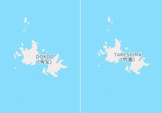 한국에서 검색하면 ‘독도’(왼쪽), 일본에서 검색하면 ‘다케시마’(오른쪽)로 나오는 인스타그램 지도. 서경덕 교수팀 제공