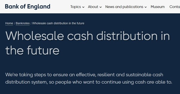 ▲현금 없는 사회 대응 방안 논의 내용을 올린 영국 중앙은행(영란은행). ⓒ영란은행