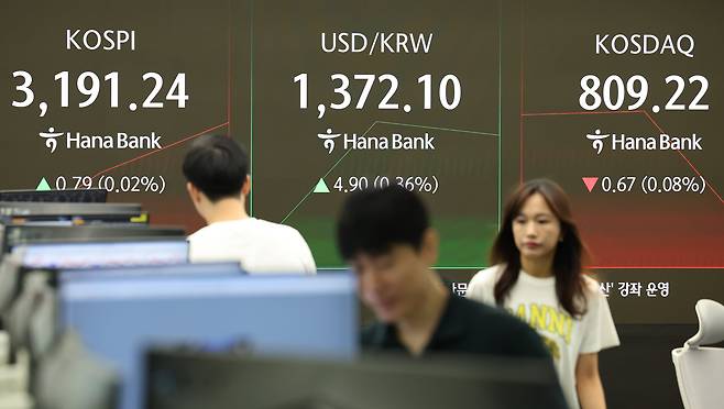 25일 오전 서울 중구 하나은행 딜링룸. /뉴스1
