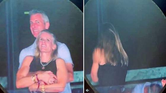 콜드플레이 콘서트 전광판을 통해 불륜 현장을 들킨 미국 IT 기업 최고경영자(CEO)와 최고인사책임자(CPO). 사진 틱톡 캡처