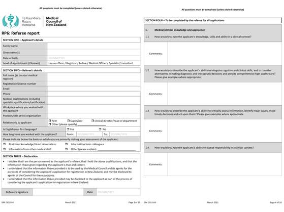 A form of reference that should be submitted by Korean doctors aspiring to practice medicine in New Zealand [SCREEN CAPTURE]