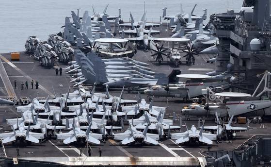 The USS Theodore Roosevelt is seen docked at the Busan Naval Base in Busan on June 26, 2024. [JOONGANG ILBO]