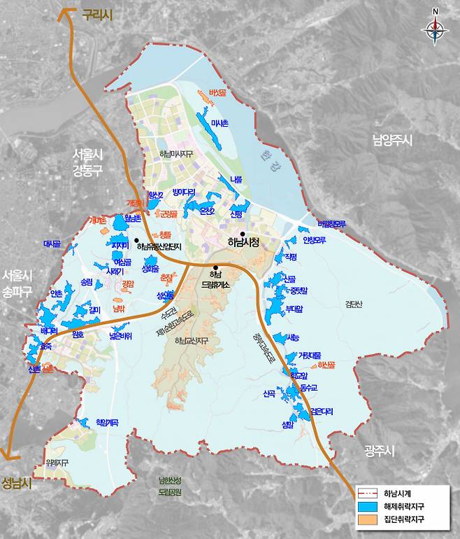 장기미집행 하남시계 해제취락지구와 집단 취락지구 구역도. /자료제공=하남시