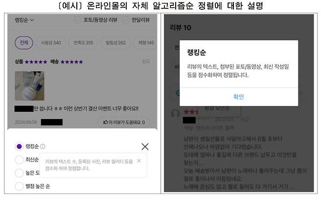[서울=뉴시스] 온라인몰의 자체 알고리즘순 정렬에 관한 설명. 2025.07.24. (자료=서울시 제공) *재판매 및 DB 금지