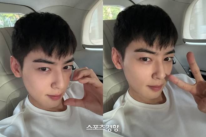 팬들에게 공개한 차은우 이발 모습. 프롬 캡처