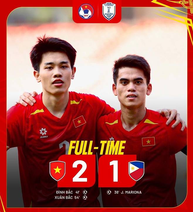 필리핀을 꺾고 2025 AFF U-23 챔피언십 결승에 진출한 베트남 대표팀 [베트남축구협회 SNS 캡처. 재판매 및 DB 금지]