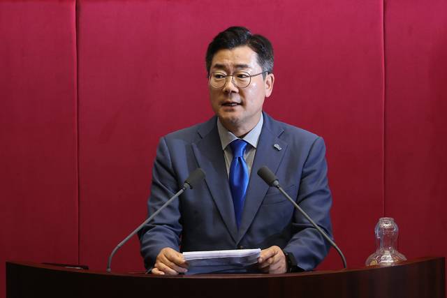 더불어민주당 대표 선거에 출마한 박찬대 의원이 지난 23일 국회 본회의에서 자유발언을 하고 있다. [연합뉴스]