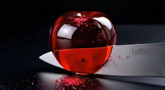 요즘 유튜브에서 인기를 얻고 있는 AI ASMR 유리과일 자르기 숏폼. [사진 유튜브 캡처]