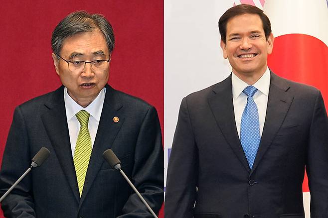 조현 외교부 장관(왼쪽), 마코 루비오 미국 국무장관. 윤창원 기자·연합뉴스