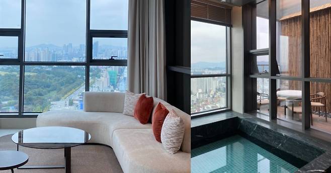 서울 강동구 둔촌동 올림픽파크포레온 게스트하우스 내부. 창 너머로 올림픽공원이 보인다. / 자료 = 건설업계