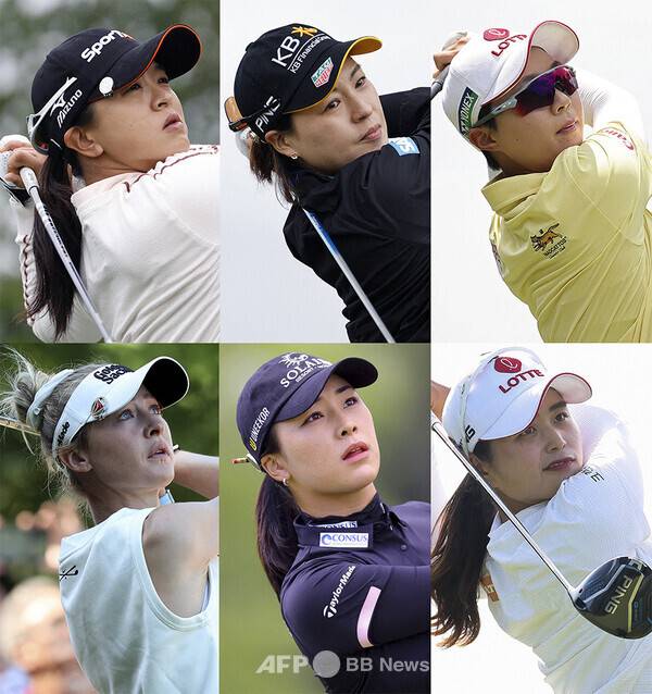 2025년 미국여자프로골프(LPGA) 투어 ISPS한다 스코틀랜드 여자오픈 우승을 향해 뛰는 김세영, 전인지, 김효주, 넬리 코다, 윤이나, 최혜진 프로. 사진제공=ⓒAFPBBNews = News1 (사진을 무단으로 사용하지 마십시오)