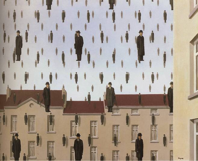 르네 마그리트, 골콘다, 1953년, 캔버스에 유화, 81×100㎝, The manil 컬렉션 휴스턴 미국 [그림 | 위키백과]