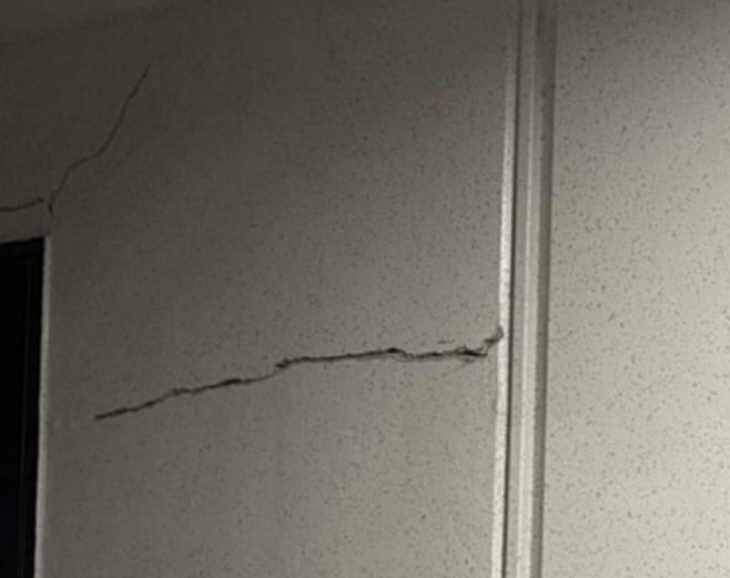 서울 강동구 둔촌동 올림픽파크포레온 단지 내부에 발생한 크랙/사진=독자제공