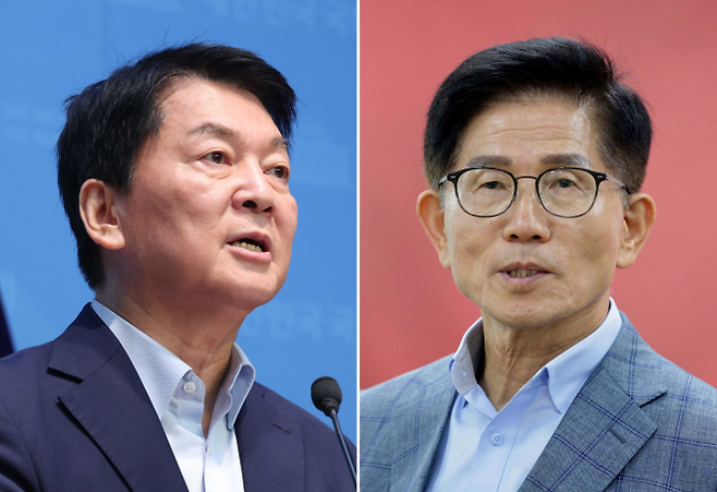 당대표 출마를 선언한 국민의힘 안철수 의원(왼쪽)과 김문수 전 고용노동부 장관. 뉴시스