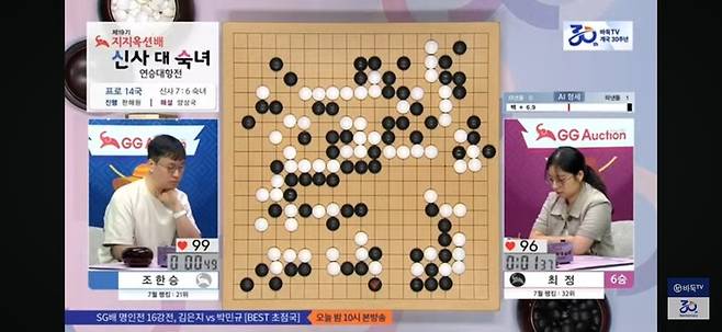 승부의 저울추가 조금씩 백 쪽으로 기울고 있다.(사진 바둑TV 캡처)