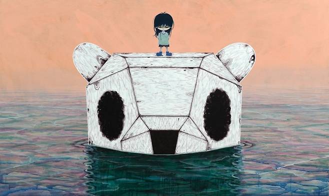'이 땅에 서기 위하여', 162.2×97㎝, 광목천에 아크릴. 한충석 제공