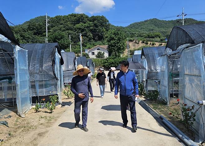 농촌 외국인 근로자 일터·숙소 점검하는 김상용 고용노동부 강원지청장 [고용노동부 강원지청 제공. 재판매 및 DB 금지]