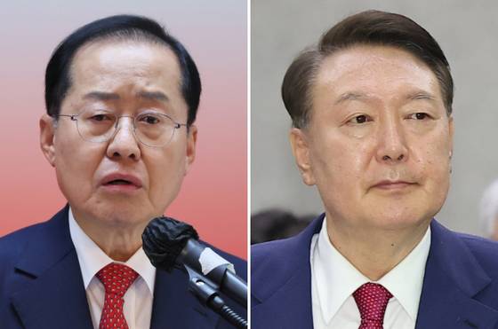 홍준표 전 대구시장(왼쪽), 윤석열 전 대통령. 〈사진=연합뉴스〉