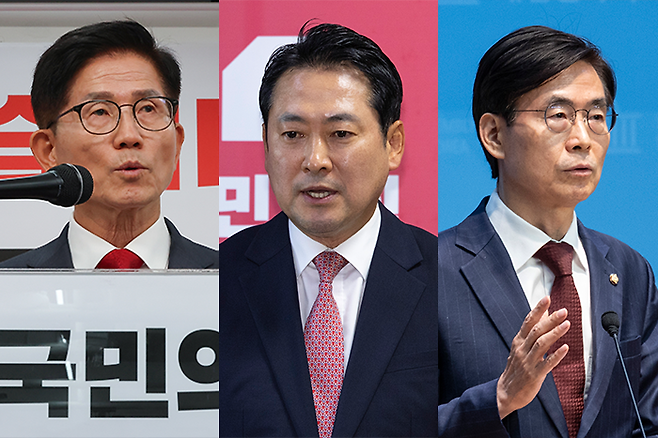 (왼쪽부터)김문수·장동혁·조경태 국민의힘 당대표 후보ⓒ연합뉴스