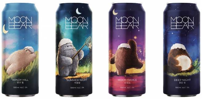 문베어브루잉 수제맥주 4종. 윈디힐 라거(왼쪽부터 ), 여름밤 IPA, 문댄스 골든에일, 짙은밤 페일에일. /사진=문베어