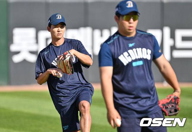 [OSEN=부산, 이석우 기자] 30일 부산 사직야구장에서 2025 신한 SOL 뱅크 KBO 리그 롯데 자이언츠와 NC 다이노스의 경기가 열린다. 홈팀 롯데는 감보아가, 방문팀 NC는 목지훈이 선발 출전한다.KIA에서 트레이드 된 NC 다이노스 홍종표가 1군에 올라와 훈련을 하고 있다. 2025.07.30 / foto0307@osen.co.kr
