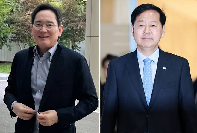 어떤 협상카드 들고 갈까 - 이재용 삼성전자 회장이 29일 서울 강서구 김포비즈니스항공센터를 통해 미국 워싱턴DC로 출국하고 있다(왼쪽). 오른쪽 사진은 구윤철 부총리 겸 기획재정부 장관이 스콧 베선트 미 재무장관과의 회담을 위해 이날 오전 인천국제공항을 통해 워싱턴DC로 출국하는 모습. 연합뉴스·뉴시스