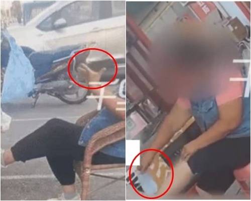 중국에서 한 노점상이 조리용 칼로 발톱을 다듬고 다리 털을 면도하는 영상이 공개됐다. 웨이보 캡처