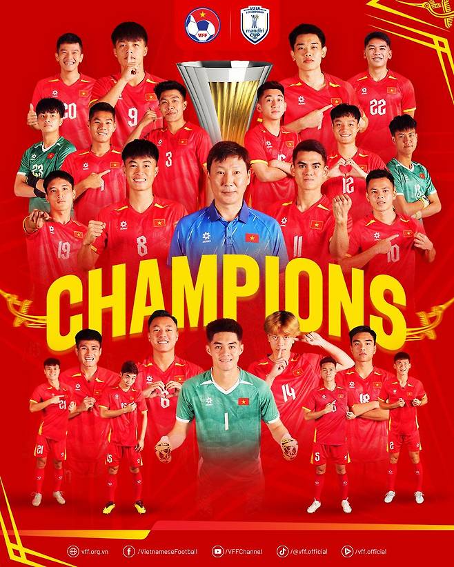 2025 아세안축구연맹(ASEAN) U-23 챔피언십 우승을 차지한 베트남 축구대표팀. /사진=베트남축구협회 SNS 캡처