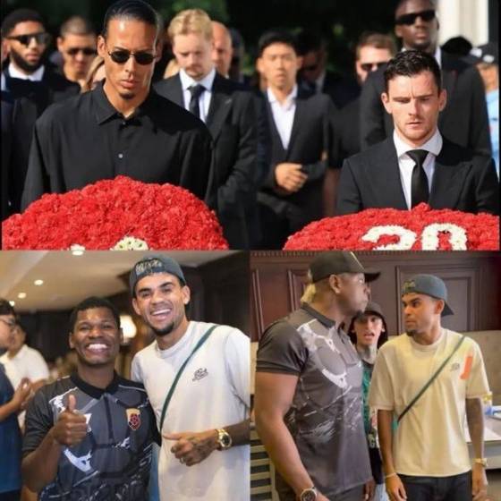 디오구 조타의 장례식(위) 모습과 인플루언서 행사에 참석한 루이스 디아스(흰색 상의). /사진=풋볼 데 잉글라테라 SNS 갈무리