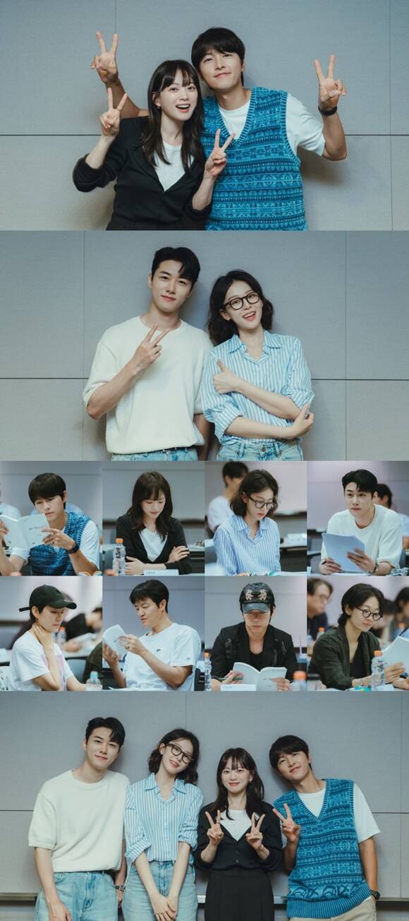 배우 천우희(맨 위 왼쪽)와 송중기가 호흡을 맞춘 JTBC 새 금요시리즈 '마이 유스' 대본 리딩이 공개됐다. /JTBC