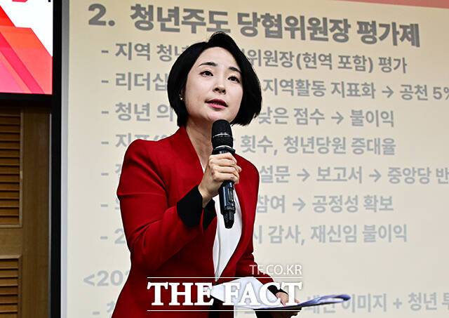 기조연설 하는 손수조 국민의힘 청년최고위원 후보.