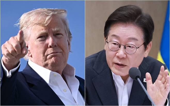 President Lee Jae-myung (right) and U.S. President Donald Trump /AFP-Yonhap