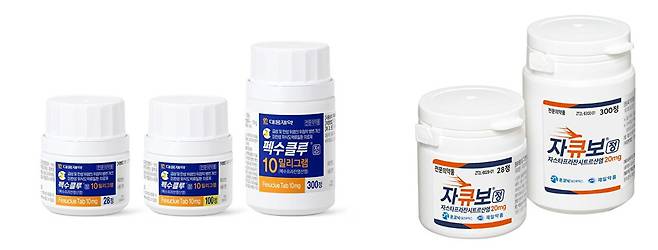 대웅제약 펙수클루(좌)·온코닉테라퓨틱스 자큐보. [사진=각 사 제공]