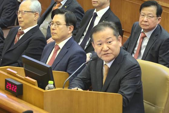 이상민 전 장관이 지난 2월 11일 윤석열 대통령 탄핵심판 7차 변론에서 증인으로 출석해 발언하고 있다. 연합뉴스