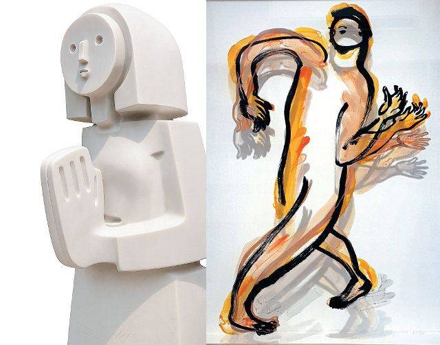 한국기독교화해중재원이 다음 달 2일부터 서울 서초구 사랑의교회 사랑아트갤러리에서 첫 후원전시 ‘시담’을 개최한다. 왼쪽 사진은 최종태 작가의 ‘기도하는 사람’ 조각, 오른쪽 사진은 이웅배 작가의 ‘춤추고 뛰며’ 작품. 기독교화해중재원 제공