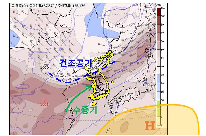 5~6일 서풍의 영향으로 유입되는 다습한 공기와 북쪽에서 남하하는 건조한 공기가 만나며 많은 비가 내릴 가능성이 있다./사진제공=기상청.