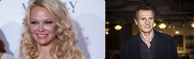 열애설이 터진 파멜라 앤드슨(왼쪽)과 리암 니슨. AFP·AP 연합뉴스