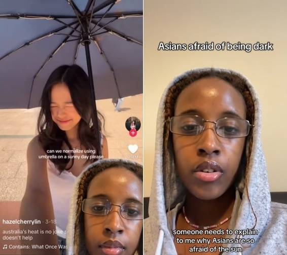 미국의 한 인플루언서가 “아시아인들이 양산을 쓰는 것은 피부가 타는 것을 두려워하는 백인우월주의에서 비롯됐다”고 주장했다. 틱톡(@normalizebadancing) 캡처
