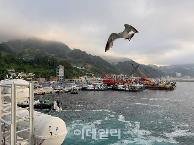 울릉크루즈의 ‘뉴씨다오펄’호에서 본 사동항의 아침