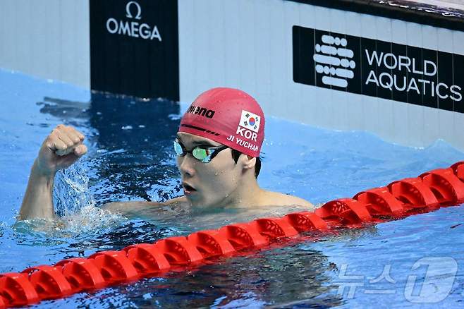 자유형 50m 결선에 오른 지유찬 ⓒ AFP=뉴스1