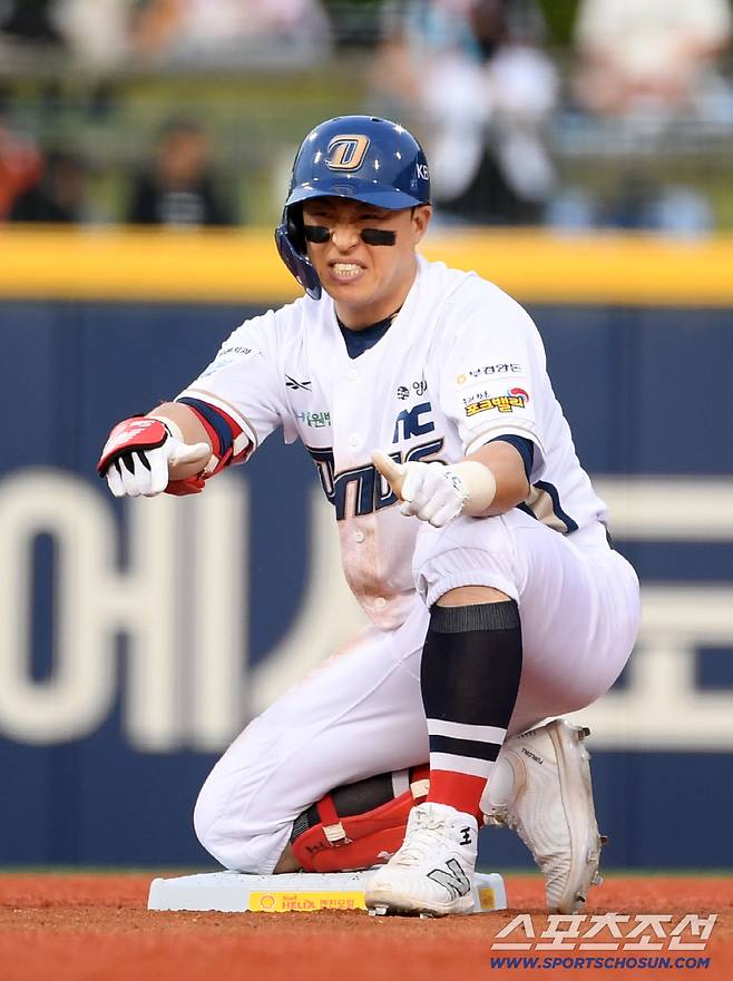 20일 울산 문수야구장에서 열린 NC 다이노스와 한화 이글스의 경기. 2회말 NC 손아섭이 안타를 날린 뒤 환호하고 있다. 울산=박재만 기자pjm@sportschosun.com/2025.05.20/