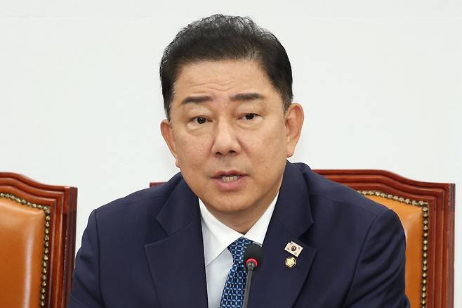 (서울=뉴스1) 김병기 더불어민주당 대표 직무대행 겸 원내대표가 31일 오전 서울 여의도 국회에서 열린 정책조정회의에서 발언하고 있다.   2025.7.31/뉴스1