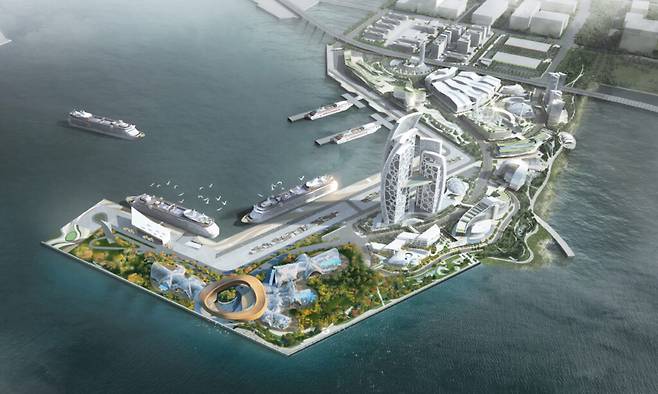 인천항 배후지인 송도 9공구에 추진 중인 해양문화관광거점 골든하버 프로젝트 조감도.