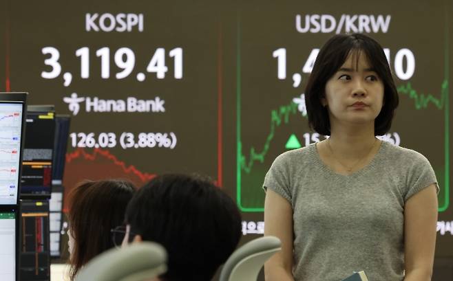 코스피, 3.9% 급락 3,110대 후퇴 - 1일 한국거래소에서 코스피가 전 거래일 대비 3.88% 하락한 3119.41에 장 마감했다. 사진=연합뉴스