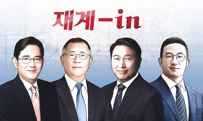 이재용 삼성전자 회장, 정의선 현대차그룹 회장, 최태원SK그룹 회장, 구광모LG회장(왼쪽부터) ⓒ데일리안 박진희 그래픽디자이너