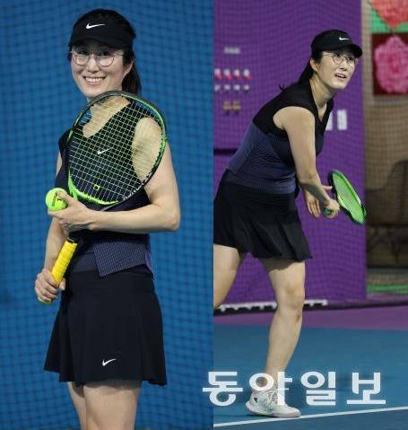 박진경 한국외국어대 국제지역대학원 교수가 서울 구로구 고척동 귀뚜라미클린테니스코트에서 테니스를 치고 있는 모습. 한동안 라켓을 잡지 않았던 그는 미국 유학 시절이던 2005년 부친의 사망 등으로 힘들 때 다시 테니스를 치며 희망을 찾았고, 이후 평생 건강 지킴이로 삼고 있다. 신원건 기자 laputa@donga.com