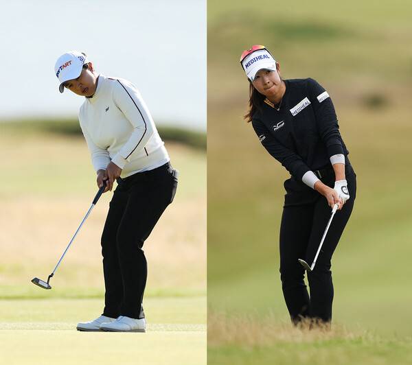 전인지, 고진영, 김효주, 최혜진, 유해란, 김세영, 윤이나, 방신실, 이소미, 임진희 프로, 이민지, 리디아 고, 넬리 코다, 이민지 등이 출전한 2025년 미국여자프로골프(LPGA) 투어 메이저 골프대회 AIG여자오픈. 김세영, 김아림 프로가 2라운드에서 경기하는 모습이다. 사진제공=Richard Heathcote/R&A/R&A via Getty Images