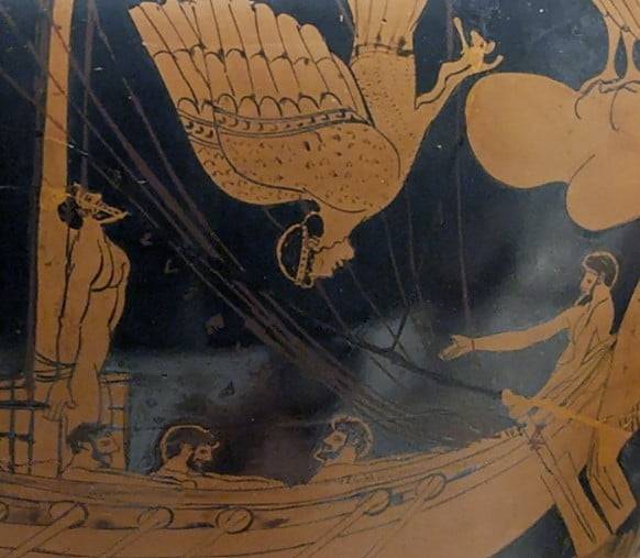 세이렌을 인어가 아니라 반인반조로 묘사한 고대 그리스 도자기 그림.